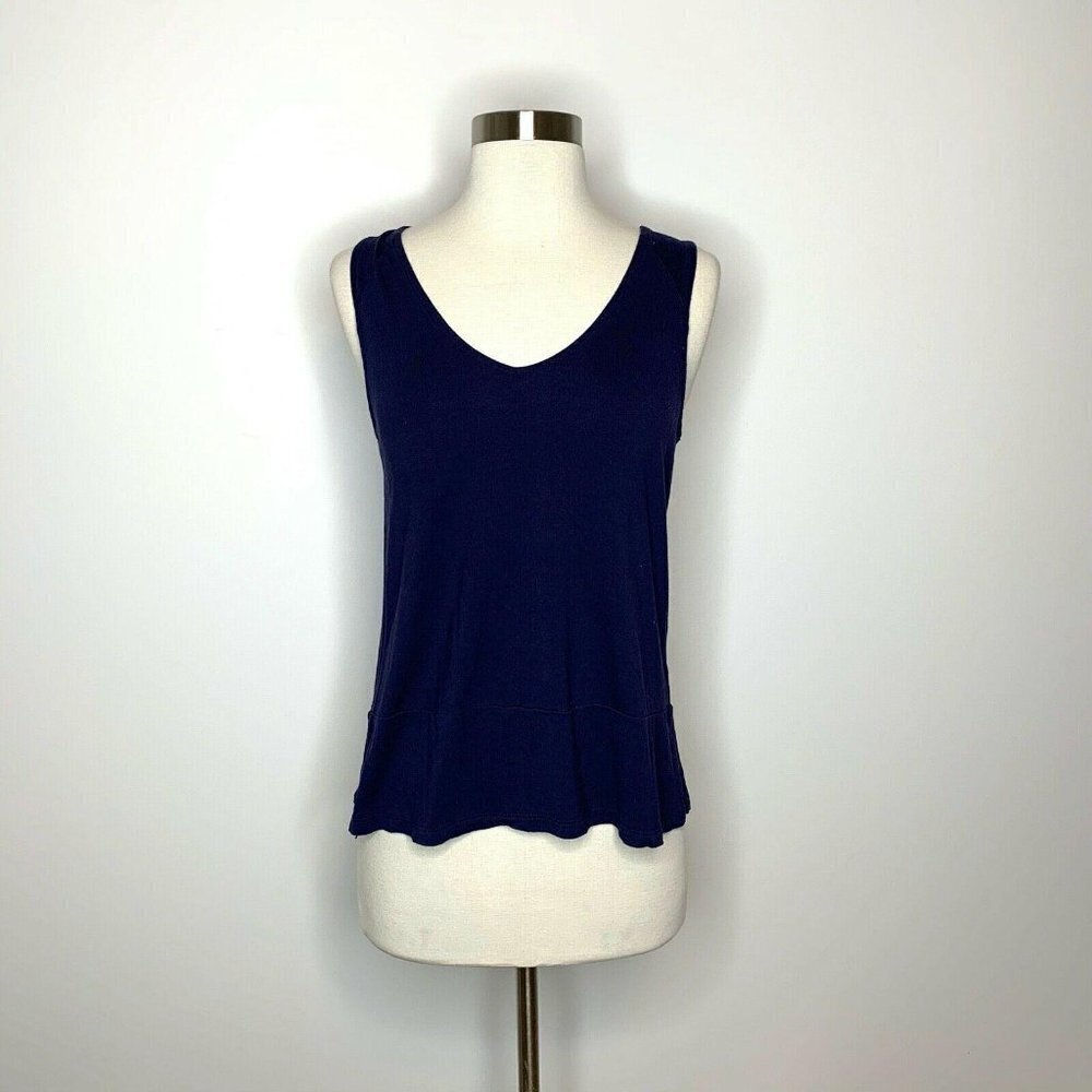 Old Navy Tank Women XS Navy Blue V-Neck Sleeveless Top‎ Slit Side Rayon